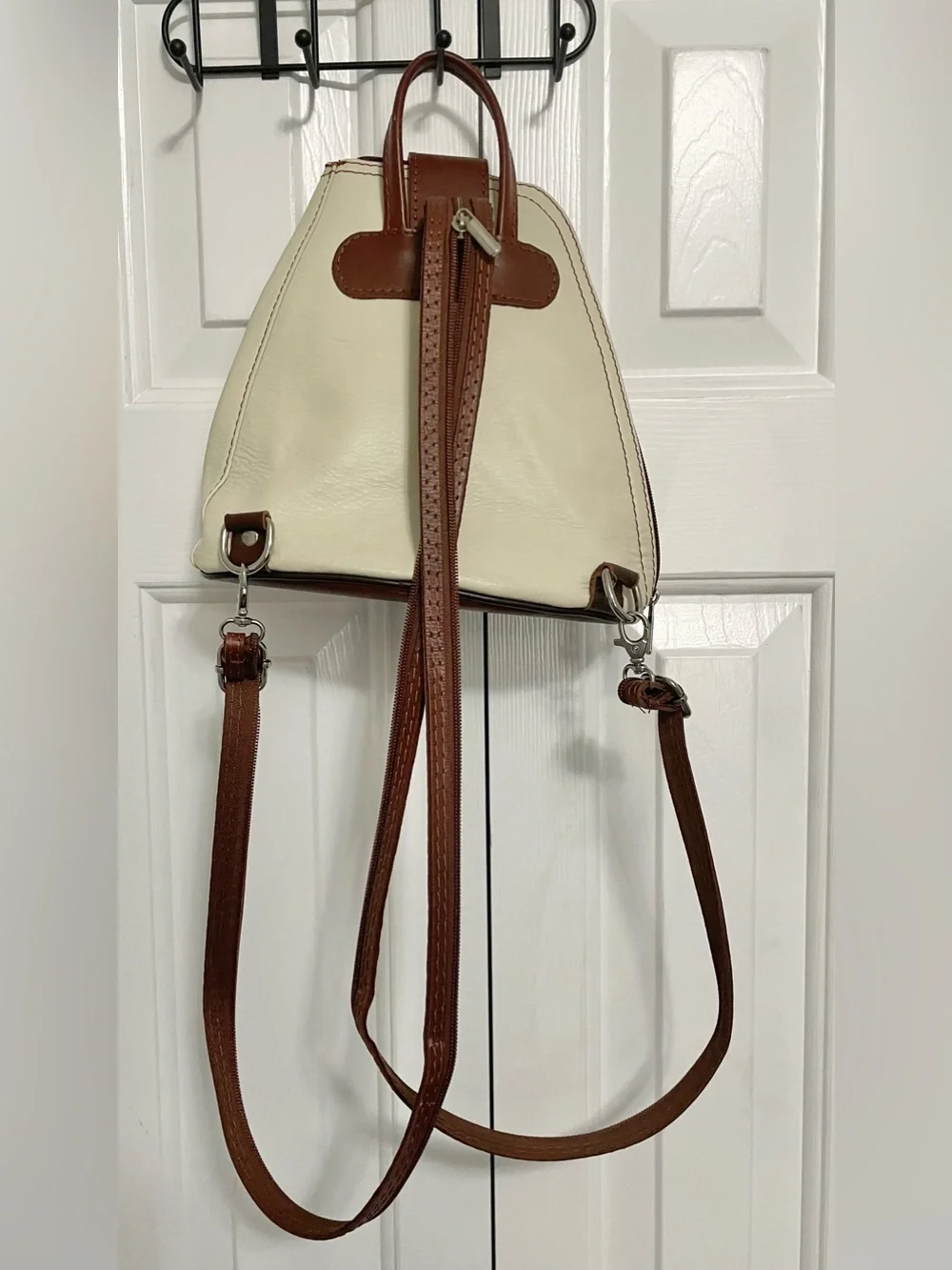 Vera Pelle Cream and Brown Leather Backpack Sling